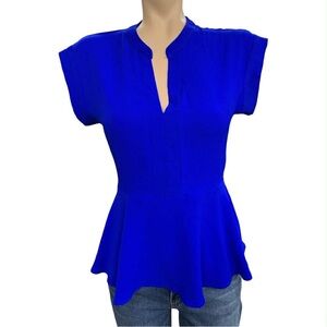Monteau Royal Blue Peplum V-Neck Cap Sleeve Top Size S